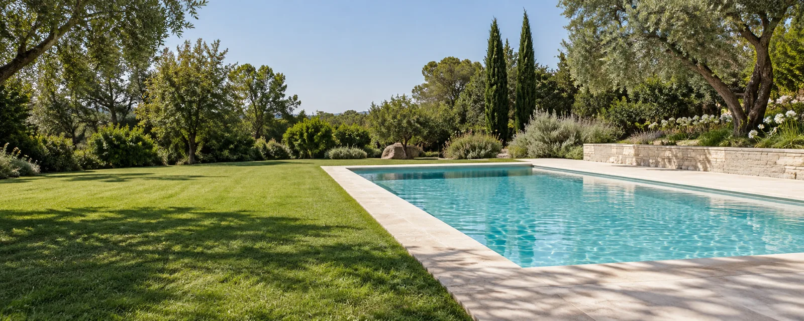 Piscina terminada en un jardín mediterráneo