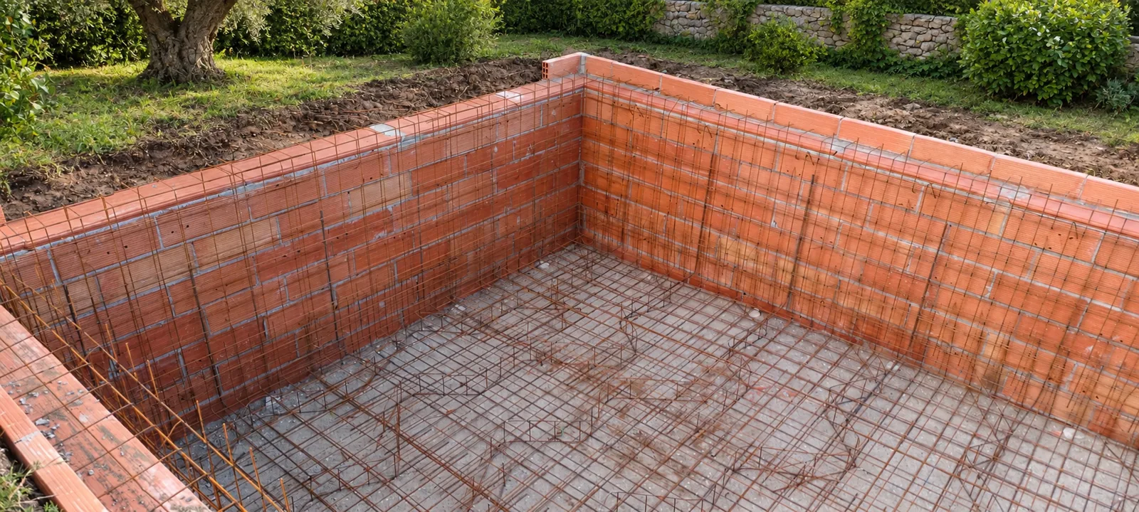Estructura de una piscina residencial durante su construcción